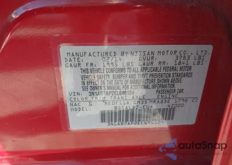 2014 Nissan Sentra Fe+ S/Fe+ Sv/S/Sl/Sr/Sv z USA, uszkodzony, nr VIN 3N1AB7AP2EL646124